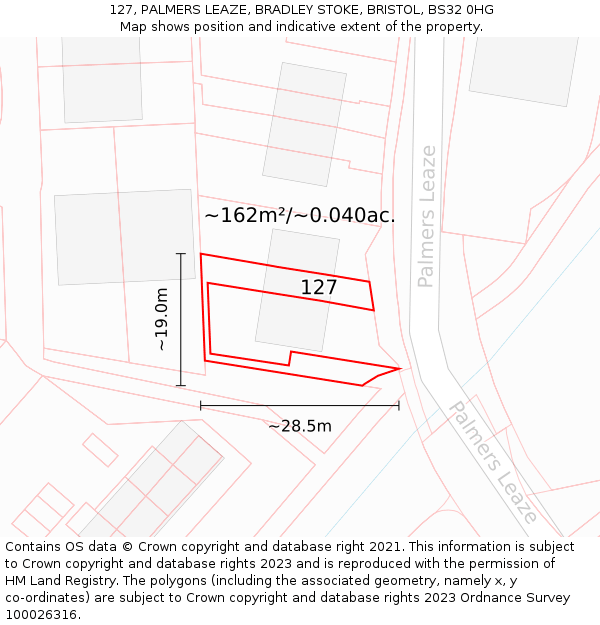 127, PALMERS LEAZE, BRADLEY STOKE, BRISTOL, BS32 0HG: Plot and title map