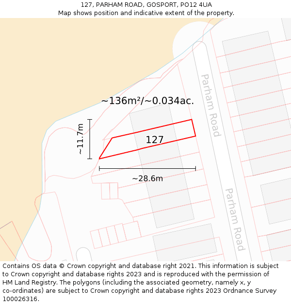 127, PARHAM ROAD, GOSPORT, PO12 4UA: Plot and title map