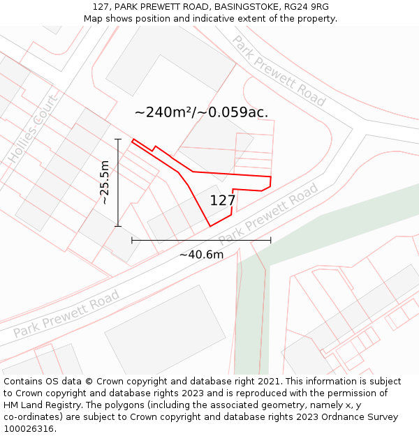 127, PARK PREWETT ROAD, BASINGSTOKE, RG24 9RG: Plot and title map