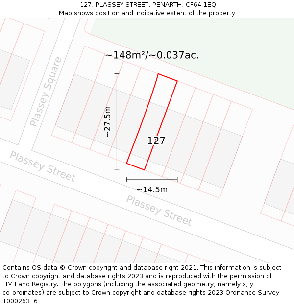 127, PLASSEY STREET, PENARTH, CF64 1EQ: Plot and title map