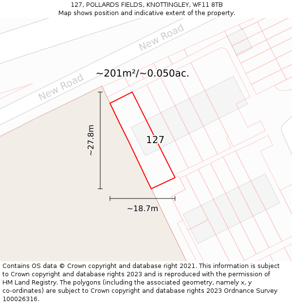 127, POLLARDS FIELDS, KNOTTINGLEY, WF11 8TB: Plot and title map