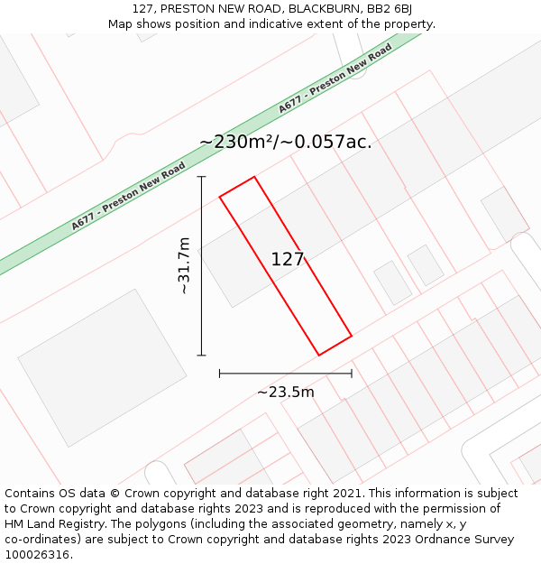 127, PRESTON NEW ROAD, BLACKBURN, BB2 6BJ: Plot and title map