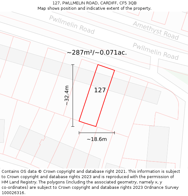 127, PWLLMELIN ROAD, CARDIFF, CF5 3QB: Plot and title map