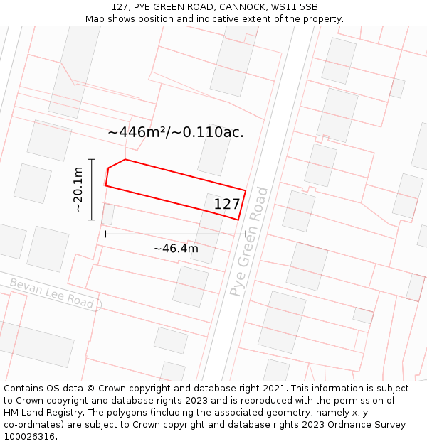 127, PYE GREEN ROAD, CANNOCK, WS11 5SB: Plot and title map