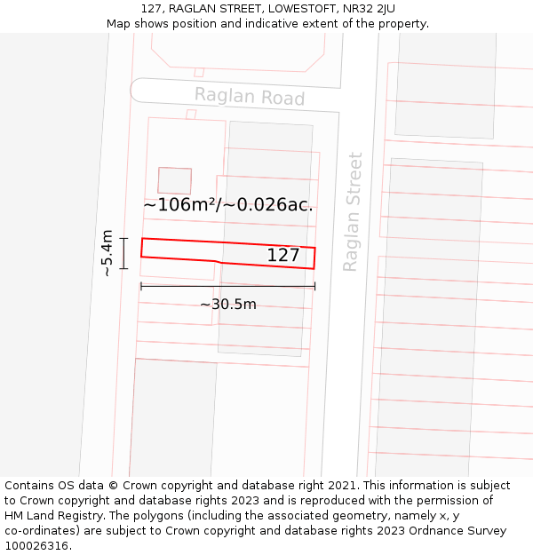 127, RAGLAN STREET, LOWESTOFT, NR32 2JU: Plot and title map