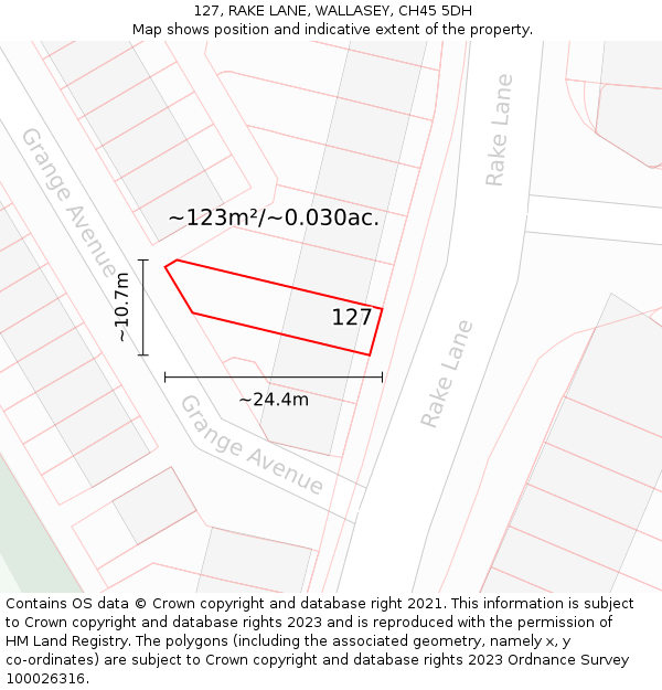 127, RAKE LANE, WALLASEY, CH45 5DH: Plot and title map