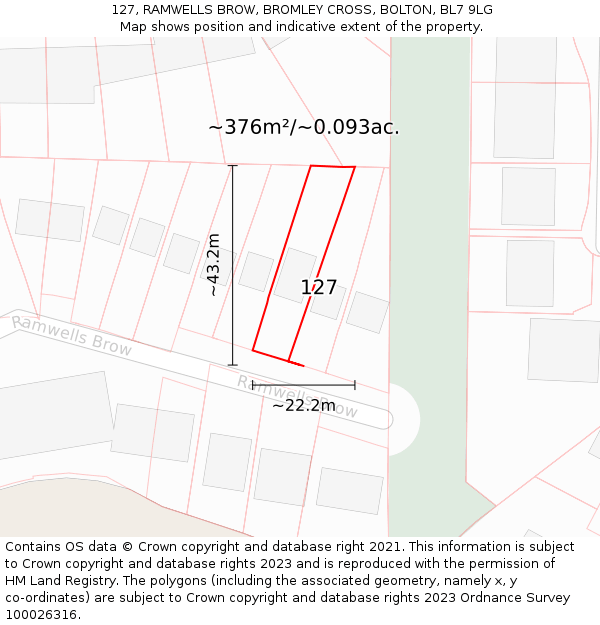 127, RAMWELLS BROW, BROMLEY CROSS, BOLTON, BL7 9LG: Plot and title map