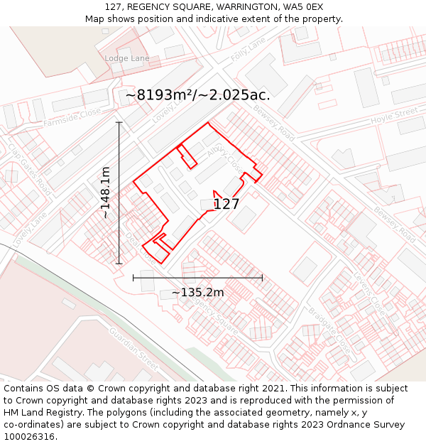 127, REGENCY SQUARE, WARRINGTON, WA5 0EX: Plot and title map
