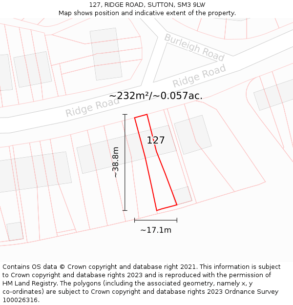127, RIDGE ROAD, SUTTON, SM3 9LW: Plot and title map