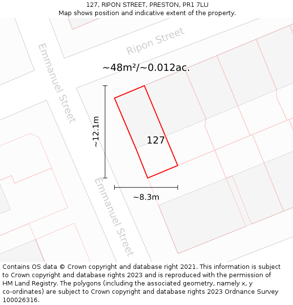 127, RIPON STREET, PRESTON, PR1 7LU: Plot and title map