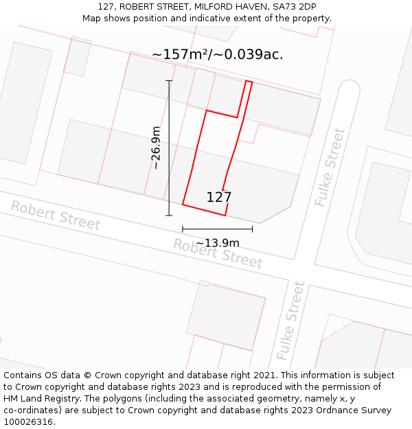 127, ROBERT STREET, MILFORD HAVEN, SA73 2DP: Plot and title map