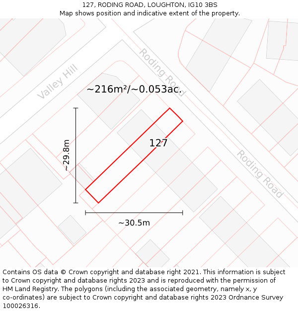 127, RODING ROAD, LOUGHTON, IG10 3BS: Plot and title map
