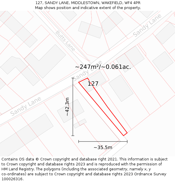 127, SANDY LANE, MIDDLESTOWN, WAKEFIELD, WF4 4PR: Plot and title map