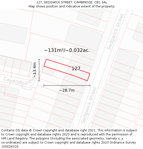 127, SEDGWICK STREET, CAMBRIDGE, CB1 3AL: Plot and title map
