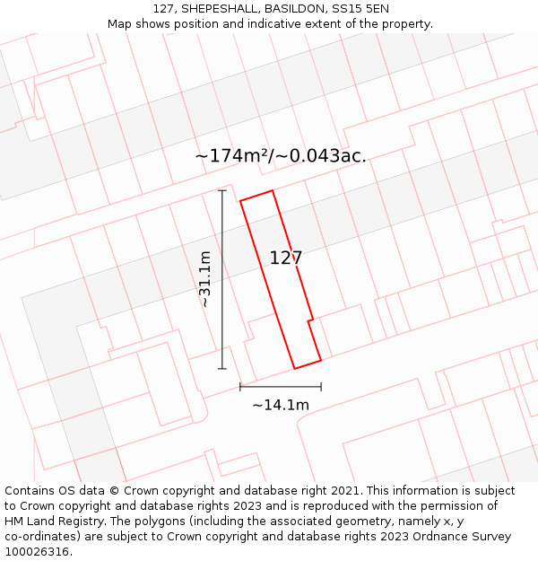 127, SHEPESHALL, BASILDON, SS15 5EN: Plot and title map