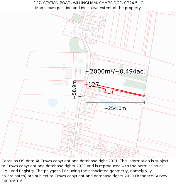 127, STATION ROAD, WILLINGHAM, CAMBRIDGE, CB24 5HG: Plot and title map