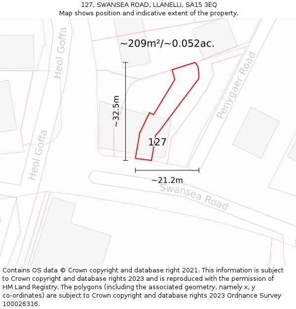 127, SWANSEA ROAD, LLANELLI, SA15 3EQ: Plot and title map