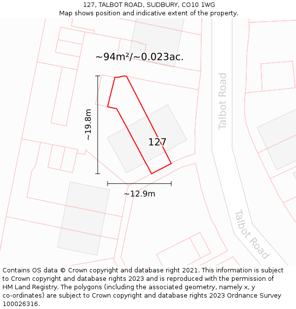 127, TALBOT ROAD, SUDBURY, CO10 1WG: Plot and title map