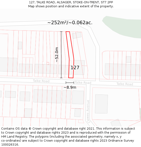 127, TALKE ROAD, ALSAGER, STOKE-ON-TRENT, ST7 2PP: Plot and title map