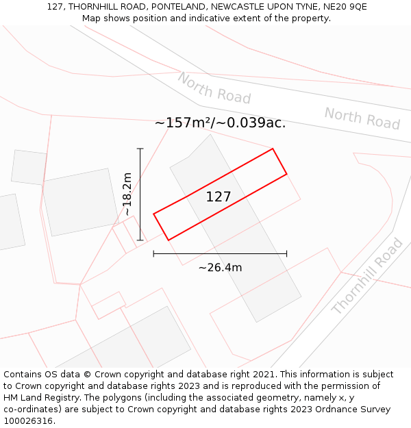 127, THORNHILL ROAD, PONTELAND, NEWCASTLE UPON TYNE, NE20 9QE: Plot and title map