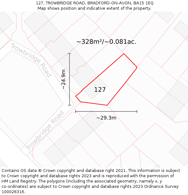 127, TROWBRIDGE ROAD, BRADFORD-ON-AVON, BA15 1EQ: Plot and title map