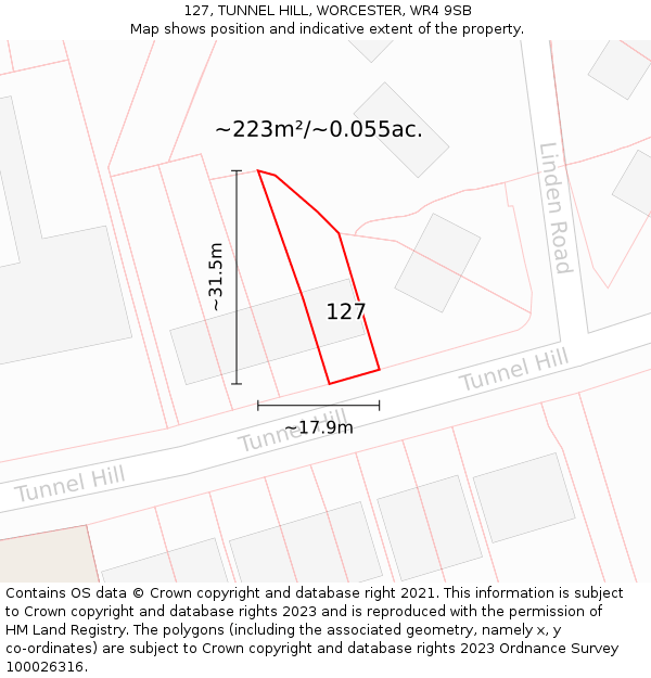 127, TUNNEL HILL, WORCESTER, WR4 9SB: Plot and title map