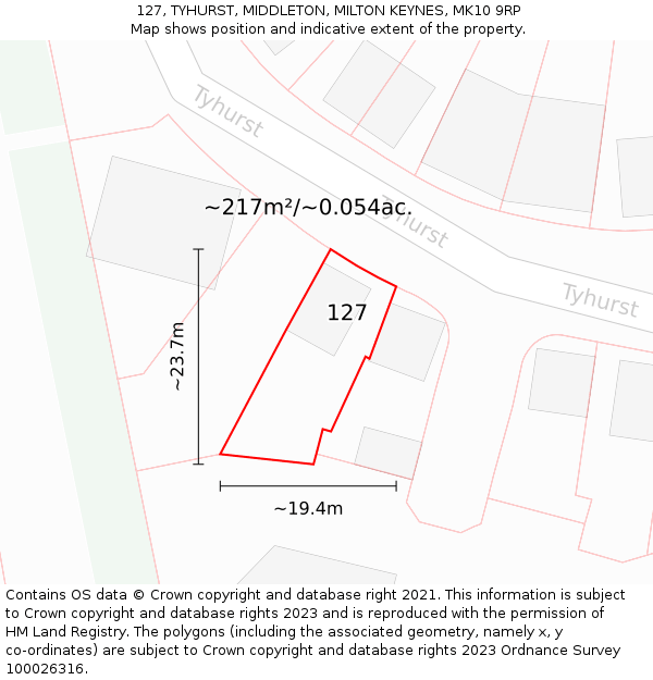 127, TYHURST, MIDDLETON, MILTON KEYNES, MK10 9RP: Plot and title map