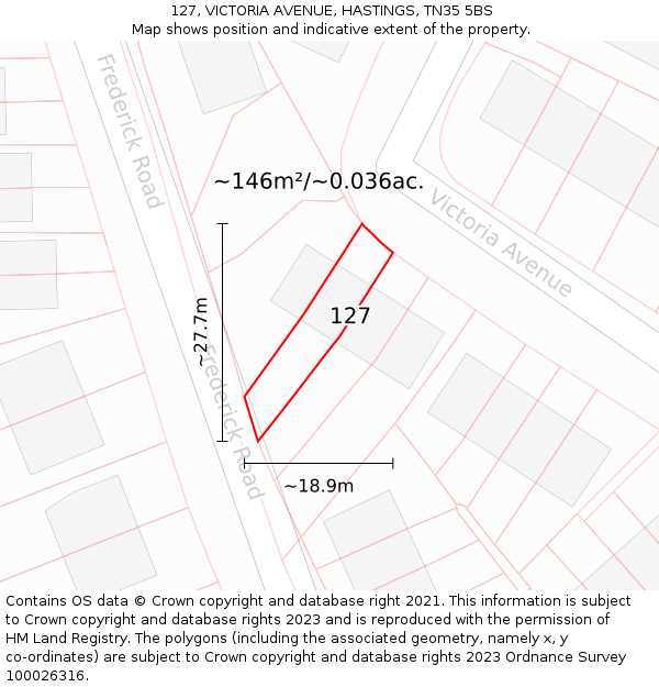 127, VICTORIA AVENUE, HASTINGS, TN35 5BS: Plot and title map