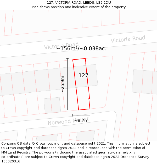 127, VICTORIA ROAD, LEEDS, LS6 1DU: Plot and title map