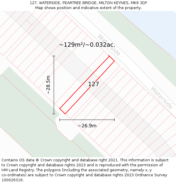 127, WATERSIDE, PEARTREE BRIDGE, MILTON KEYNES, MK6 3DF: Plot and title map
