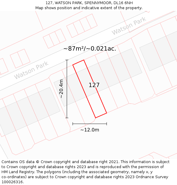 127, WATSON PARK, SPENNYMOOR, DL16 6NH: Plot and title map