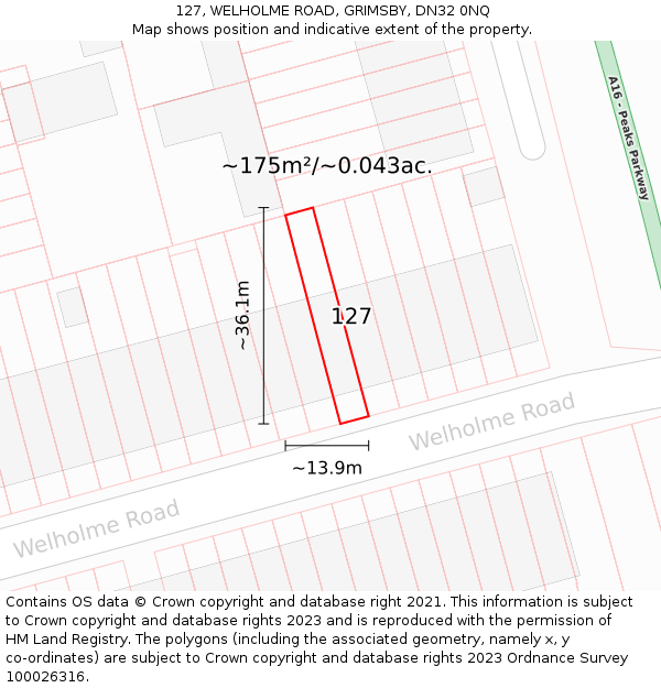 127, WELHOLME ROAD, GRIMSBY, DN32 0NQ: Plot and title map