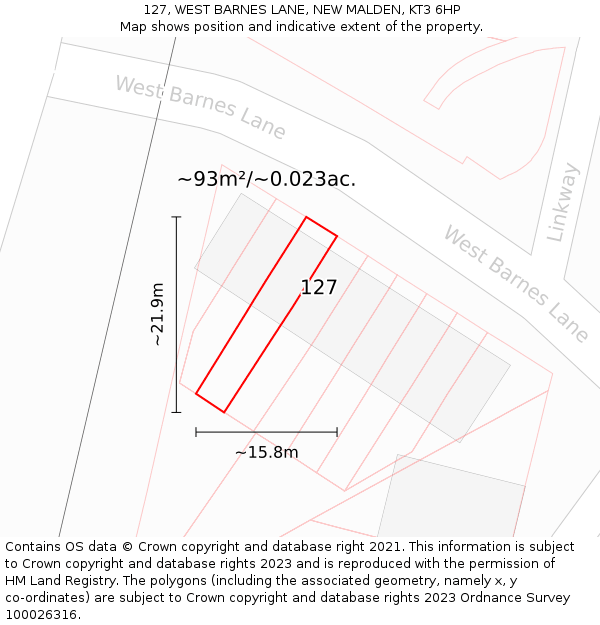 127, WEST BARNES LANE, NEW MALDEN, KT3 6HP: Plot and title map