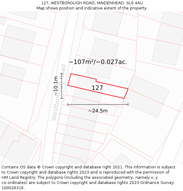 127, WESTBOROUGH ROAD, MAIDENHEAD, SL6 4AU: Plot and title map