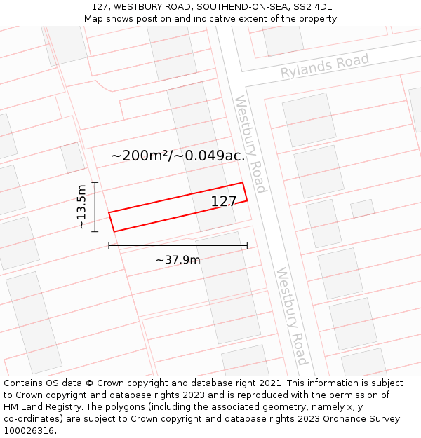 127, WESTBURY ROAD, SOUTHEND-ON-SEA, SS2 4DL: Plot and title map
