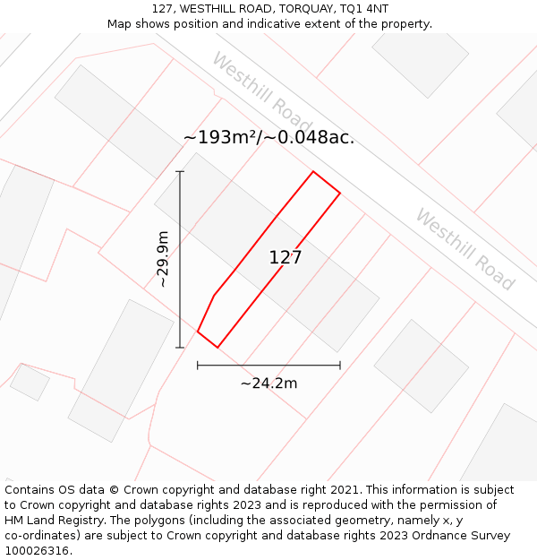 127, WESTHILL ROAD, TORQUAY, TQ1 4NT: Plot and title map