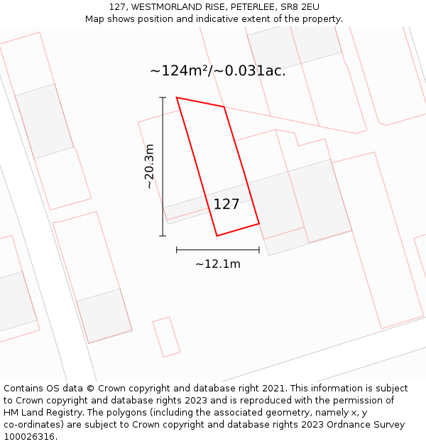 127, WESTMORLAND RISE, PETERLEE, SR8 2EU: Plot and title map