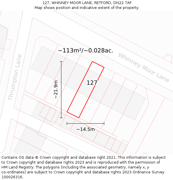 127, WHINNEY MOOR LANE, RETFORD, DN22 7AF: Plot and title map