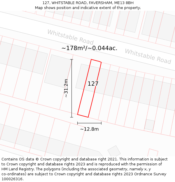 127, WHITSTABLE ROAD, FAVERSHAM, ME13 8BH: Plot and title map