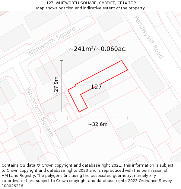 127, WHITWORTH SQUARE, CARDIFF, CF14 7DP: Plot and title map