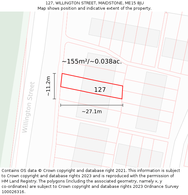 127, WILLINGTON STREET, MAIDSTONE, ME15 8JU: Plot and title map