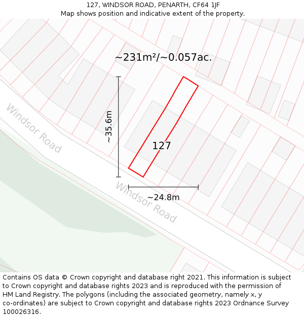 127, WINDSOR ROAD, PENARTH, CF64 1JF: Plot and title map
