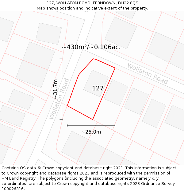 127, WOLLATON ROAD, FERNDOWN, BH22 8QS: Plot and title map