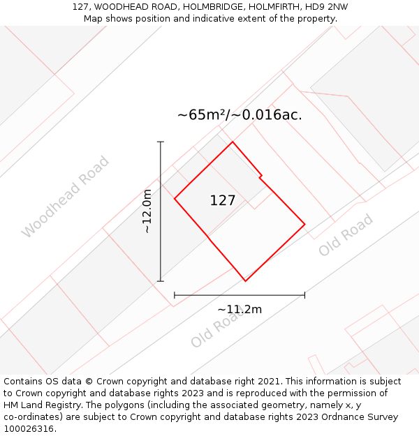 127, WOODHEAD ROAD, HOLMBRIDGE, HOLMFIRTH, HD9 2NW: Plot and title map
