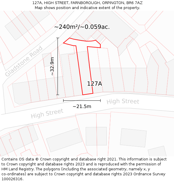 127A, HIGH STREET, FARNBOROUGH, ORPINGTON, BR6 7AZ: Plot and title map