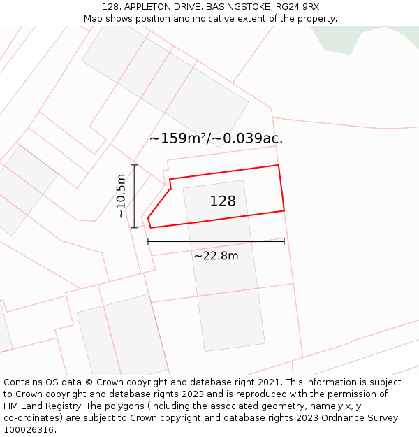 128, APPLETON DRIVE, BASINGSTOKE, RG24 9RX: Plot and title map