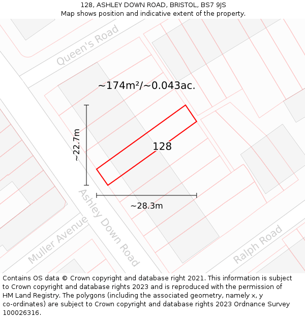 128, ASHLEY DOWN ROAD, BRISTOL, BS7 9JS: Plot and title map