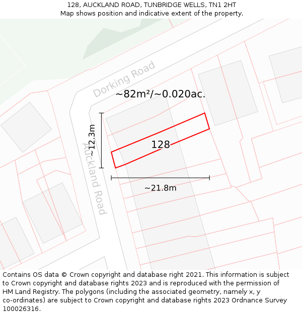 128, AUCKLAND ROAD, TUNBRIDGE WELLS, TN1 2HT: Plot and title map