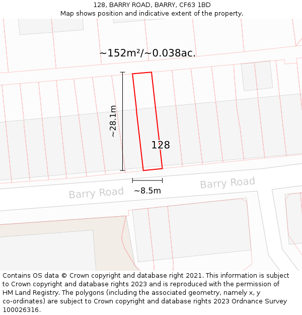 128, BARRY ROAD, BARRY, CF63 1BD: Plot and title map