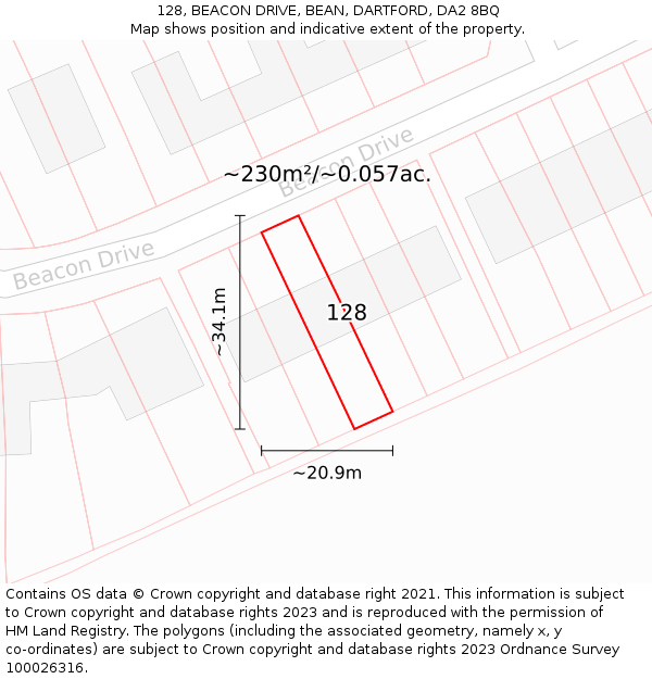 128, BEACON DRIVE, BEAN, DARTFORD, DA2 8BQ: Plot and title map